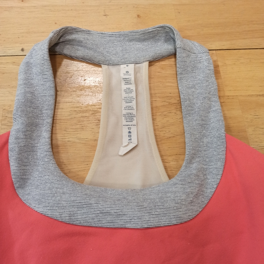 Lululemon Peach / Gray Racerback Tank Top Built In Shelf Bra Active Yoga Size 8 - Picture 4 of 14